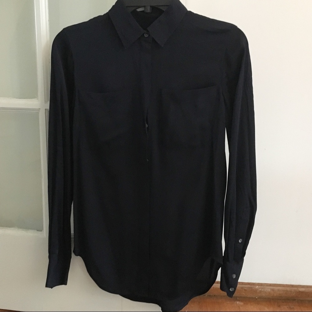 J.Crew Silk Pocket Blouse Navy Blue Size 0